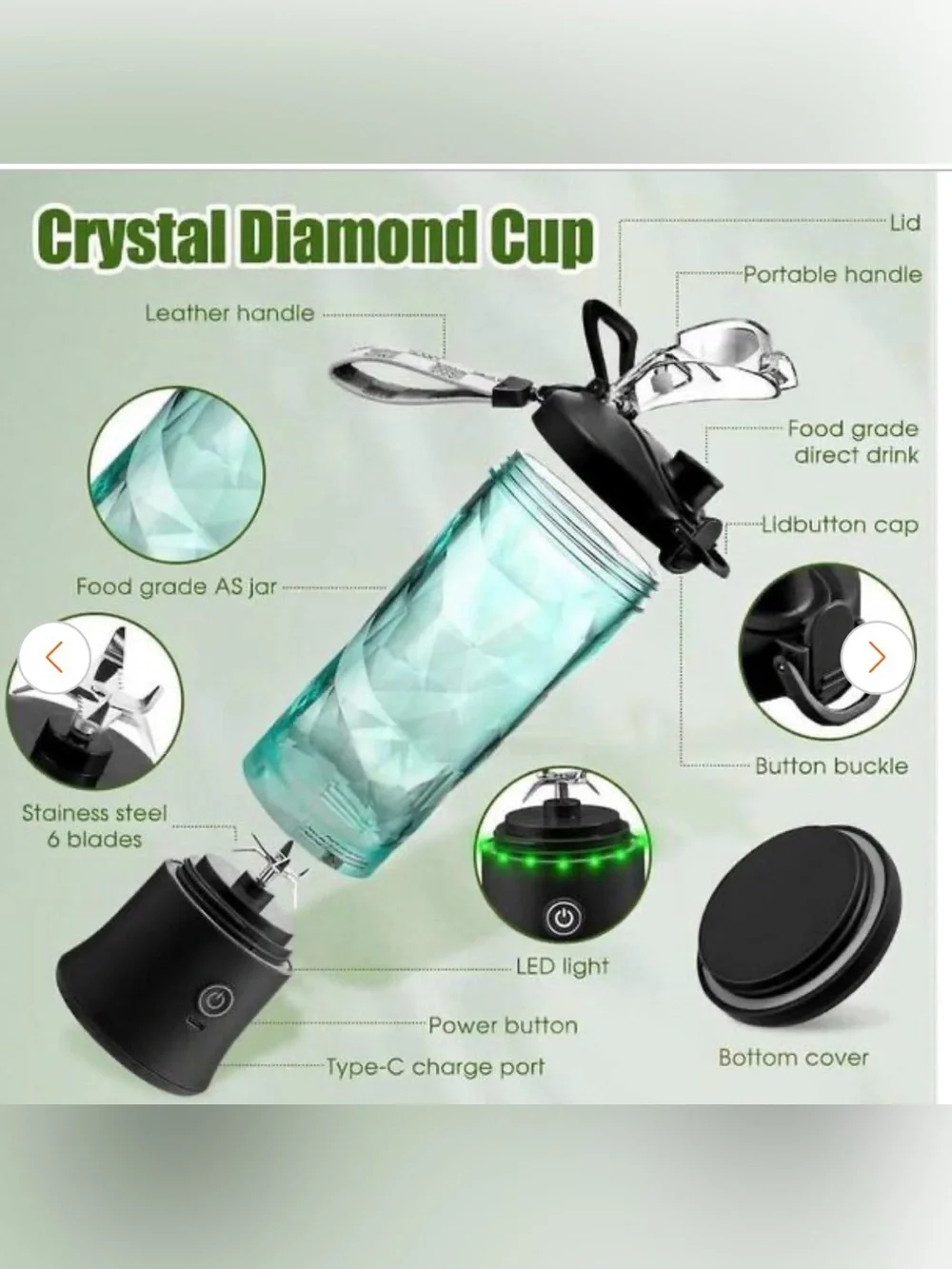 20 oz Teal and White Portable Blender with multi Lights Indicator!